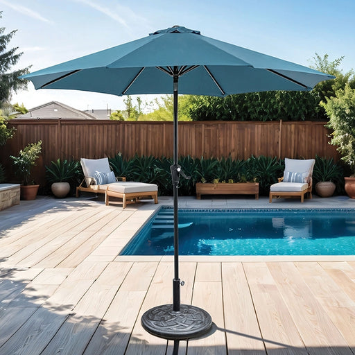 Tano 9' Outdoor Umbrella + 21" Round Base - Visions in Furniture (La Mirada, CA)