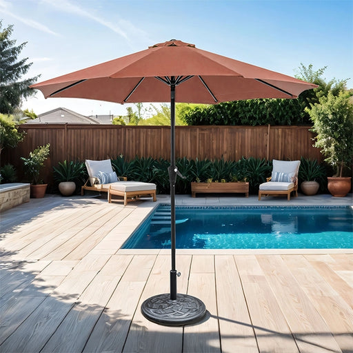 Tano 9' Outdoor Umbrella + 21" Round Base - Visions in Furniture (La Mirada, CA)