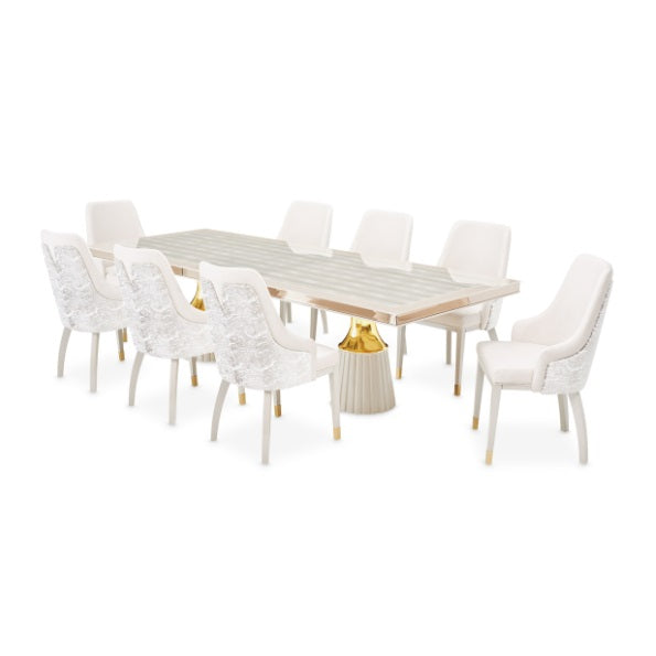 AICO Furniture Carmela Rectangular Dining Table in Shimmer Ivory - Visions in Furniture (La Mirada, CA)