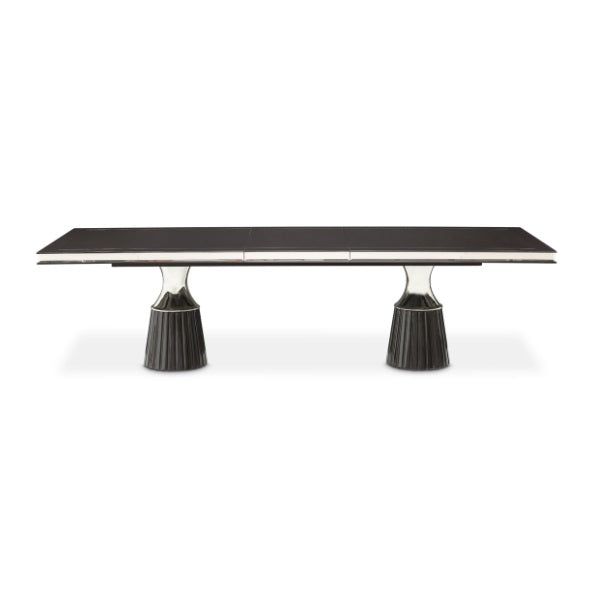 AICO Furniture Carmela Pedestal Dining Table in Glossy Charcoal Sand - Visions in Furniture (La Mirada, CA)