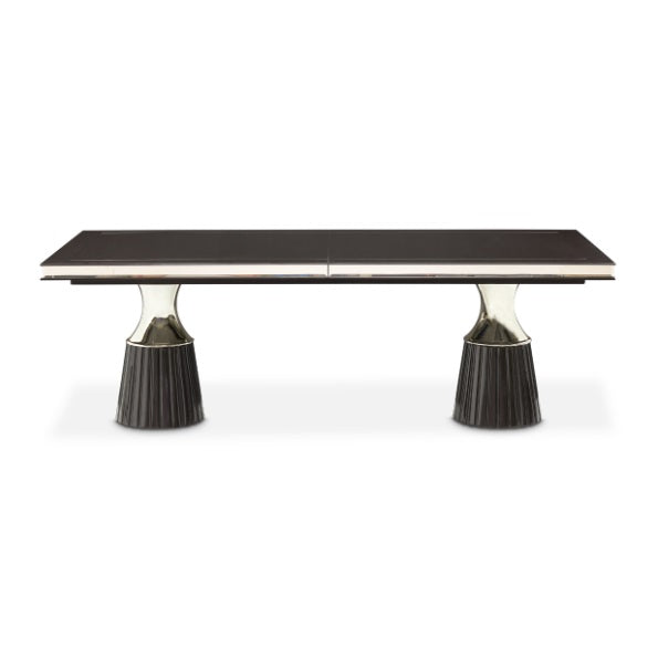 AICO Furniture Carmela Pedestal Dining Table in Glossy Charcoal Sand - Visions in Furniture (La Mirada, CA)