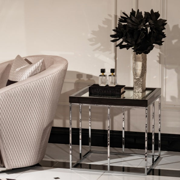 AICO Furniture Carmela End Table in Glossy Charcoal Sand - Visions in Furniture (La Mirada, CA)