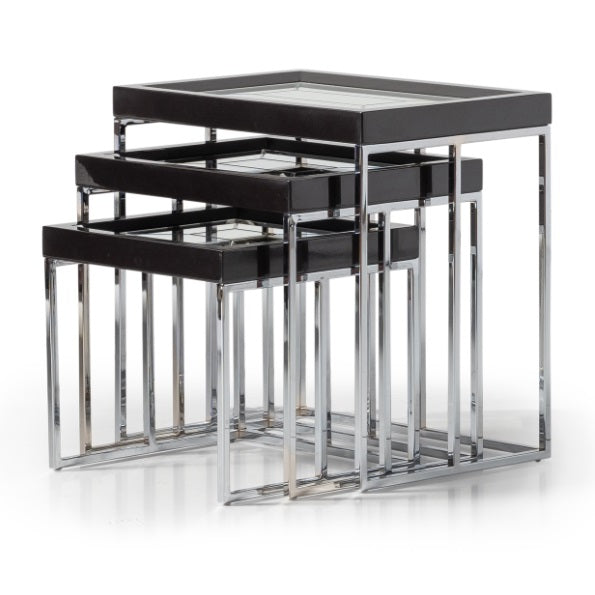 AICO Furniture Carmela Nesting Tables in Glossy Charcoal Sand - Visions in Furniture (La Mirada, CA)