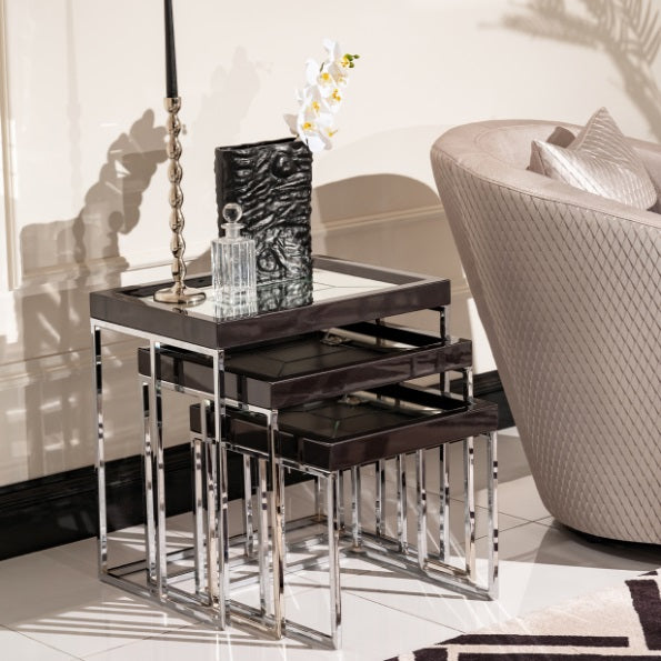 AICO Furniture Carmela Nesting Tables in Glossy Charcoal Sand - Visions in Furniture (La Mirada, CA)