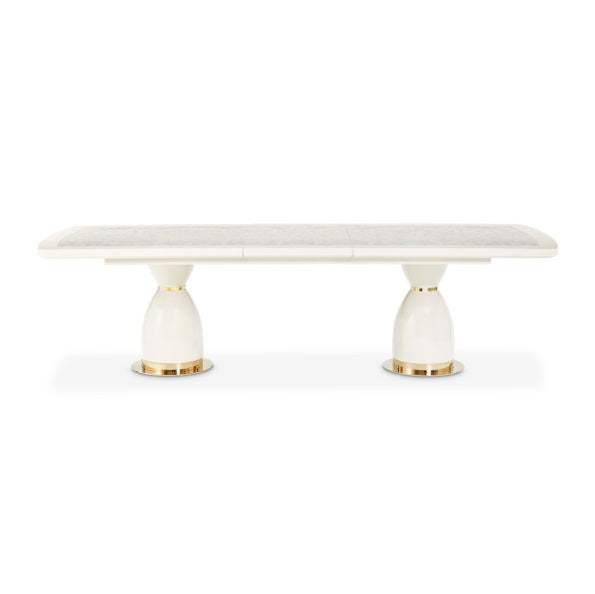 AICO Furniture Lisbon Double Pedestal Dining Table in Silken Matte Cream - Visions in Furniture (La Mirada, CA)
