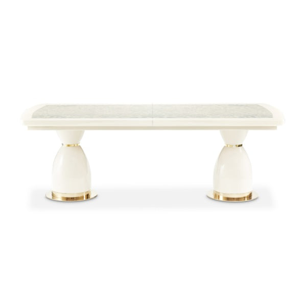 AICO Furniture Lisbon Double Pedestal Dining Table in Silken Matte Cream - Visions in Furniture (La Mirada, CA)