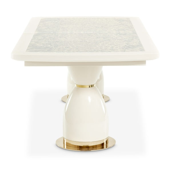 AICO Furniture Lisbon Double Pedestal Dining Table in Silken Matte Cream - Visions in Furniture (La Mirada, CA)
