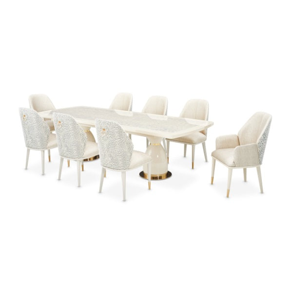 AICO Furniture Lisbon Double Pedestal Dining Table in Silken Matte Cream - Visions in Furniture (La Mirada, CA)