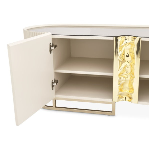 AICO Furniture Lisbon Media Cabinet in Silken Cream Bronze - Visions in Furniture (La Mirada, CA)