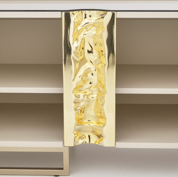 AICO Furniture Lisbon Media Cabinet in Silken Cream Bronze - Visions in Furniture (La Mirada, CA)