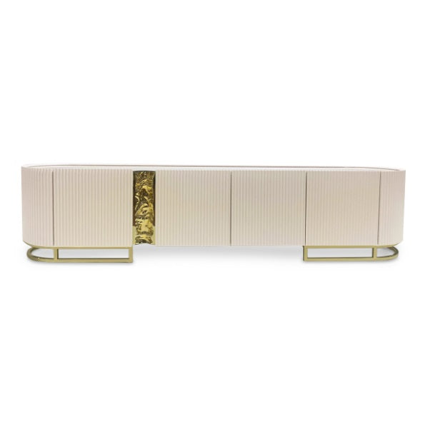 AICO Furniture Lisbon Media Cabinet in Silken Cream Bronze - Visions in Furniture (La Mirada, CA)