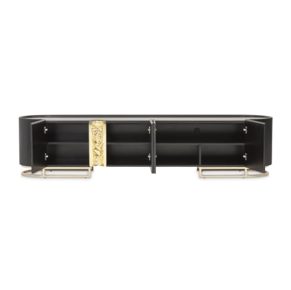 AICO Furniture Lisbon Media Cabinet in Silken Matte Black - Visions in Furniture (La Mirada, CA)