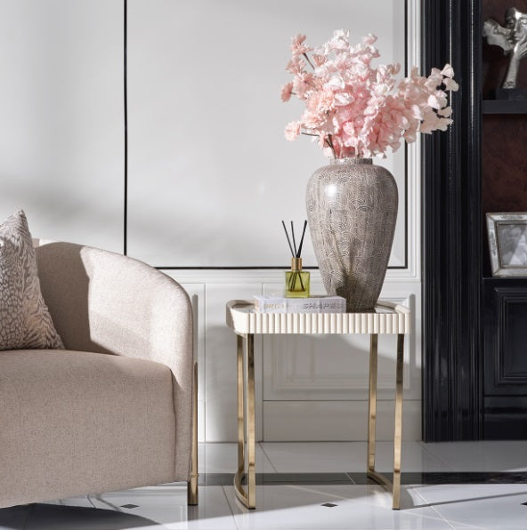 AICO Furniture Lisbon Side Table in Silken Matte Cream - Visions in Furniture (La Mirada, CA)