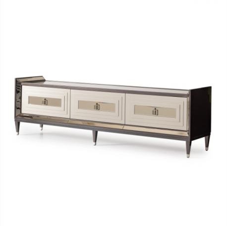 AICO Lousanne Media Cabinet in Glossy Mocha Sand - Visions in Furniture (La Mirada, CA)