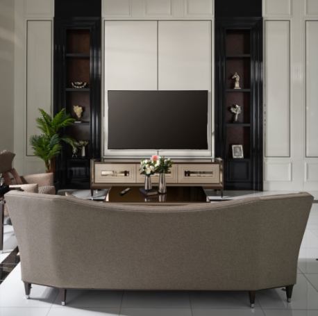 AICO Lousanne Media Cabinet in Glossy Mocha Sand - Visions in Furniture (La Mirada, CA)