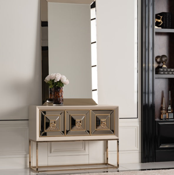 AICO Furniture Madison Small Console with Leg in Glistening Gold - Visions in Furniture (La Mirada, CA)