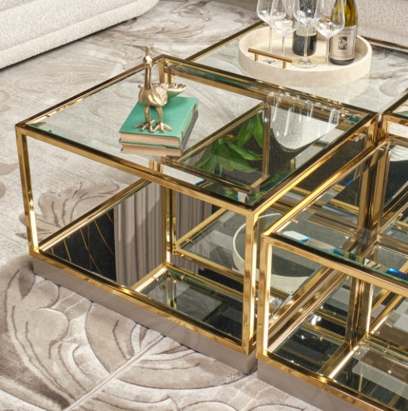 AICO Furniture Savannah Breeze 2pc Small Cocktail Table in Bright Gold - Visions in Furniture (La Mirada, CA)