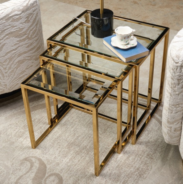 AICO Furniture Savannah Breeze 3pc Nesting Tables Set in Bright Gold - Visions in Furniture (La Mirada, CA)