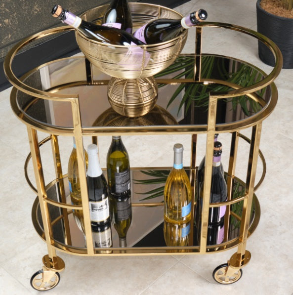 AICO Furniture Savannah Breeze Serving Cart in Bright Gold - Visions in Furniture (La Mirada, CA)
