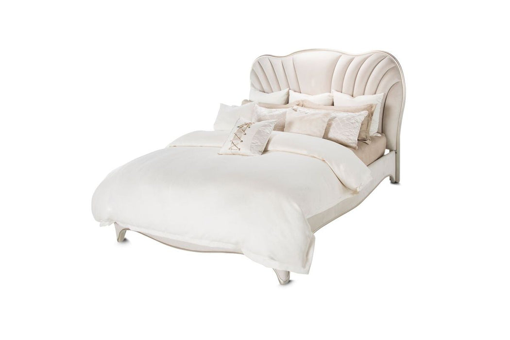 AICO London Place Queen Upholstered Panel Bed in Creamy Pearl - Visions in Furniture (La Mirada, CA)