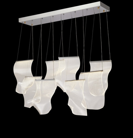 AICO Furniture Lighting Sheer Waves 8 Light Rectangular LED Chandelier with Gold Accent/Chrome - Visions in Furniture (La Mirada, CA)