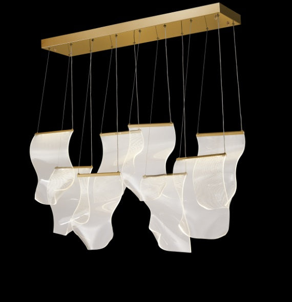 AICO Furniture Lighting Sheer Waves 8 Light Rectangular LED Chandelier in Champagne - Visions in Furniture (La Mirada, CA)