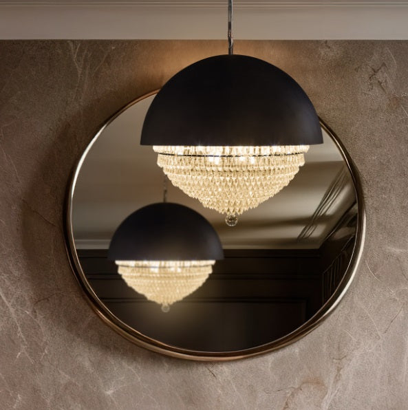 AICO Furniture Lighting Eclipse LED Light Chandelier with Black Dome in Clear - Visions in Furniture (La Mirada, CA)
