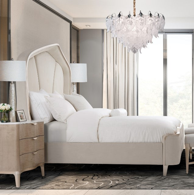 AICO Malibu Crest Queen Curved Panel Bed in Chardonnay - Visions in Furniture (La Mirada, CA)