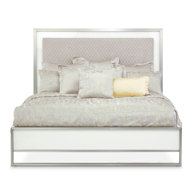 AICO Marquee Cal King Panel Bed in Cloud White - Visions in Furniture (La Mirada, CA)