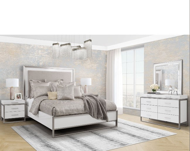 AICO Marquee Queen Panel Bed in Cloud White KI-MRQEQN-108 - Visions in Furniture (La Mirada, CA)