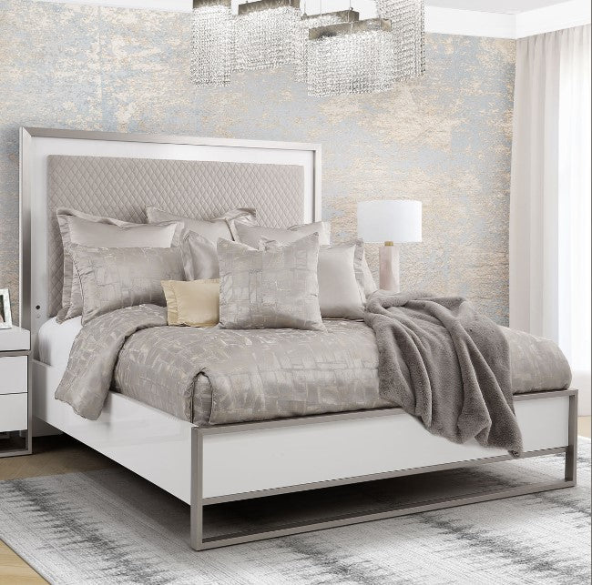 AICO Marquee Queen Panel Bed in Cloud White KI-MRQEQN-108 - Visions in Furniture (La Mirada, CA)