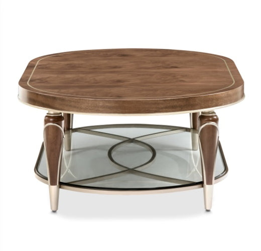 AICO Villa Cherie Oval Cocktail Table in Hazelnut - Visions in Furniture (La Mirada, CA)
