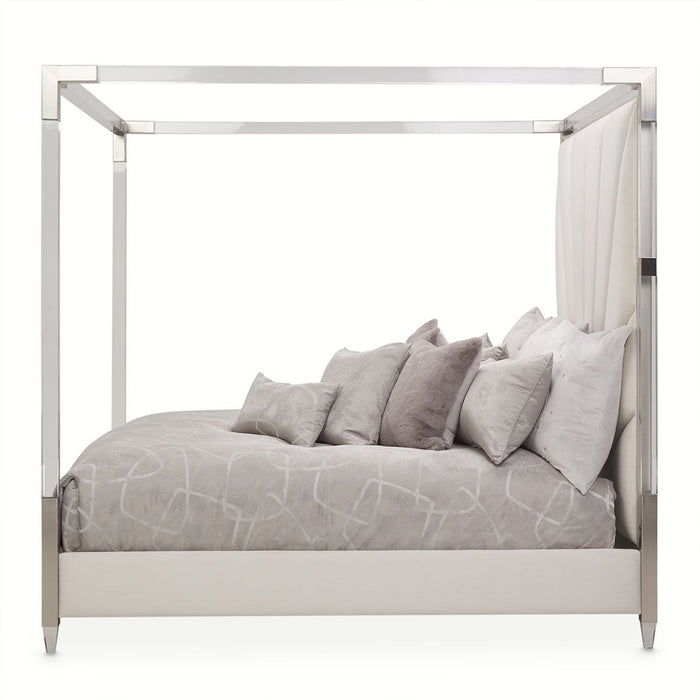 AICO Penthouse King Canopy Channel Tufted Upholstered Bed in Ash Gray - Visions in Furniture (La Mirada, CA)