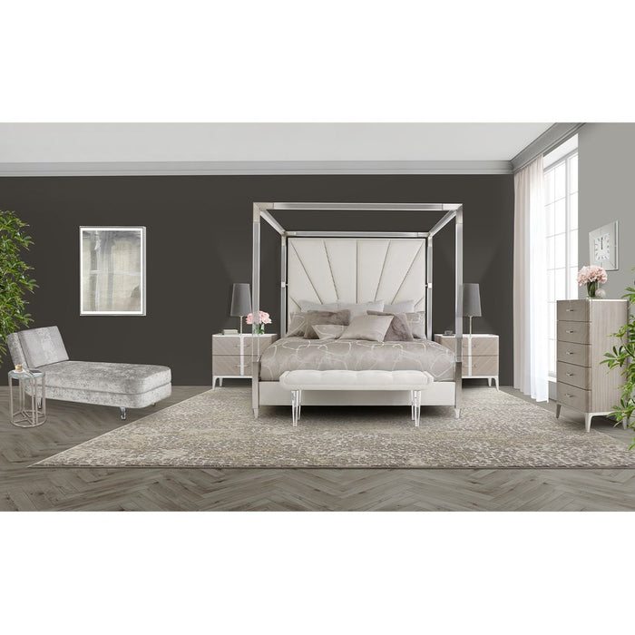 AICO Penthouse King Canopy Channel Tufted Upholstered Bed in Ash Gray - Visions in Furniture (La Mirada, CA)