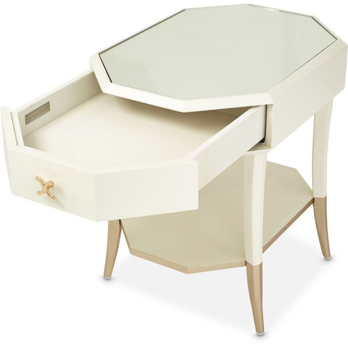 AICO La Rachelle Octagonal End Table w/ Drawer in Medium Champagne - Visions in Furniture (La Mirada, CA)