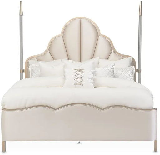 AICO Malibu Crest Queen Scalloped Poster Bed in Chardonnay image
