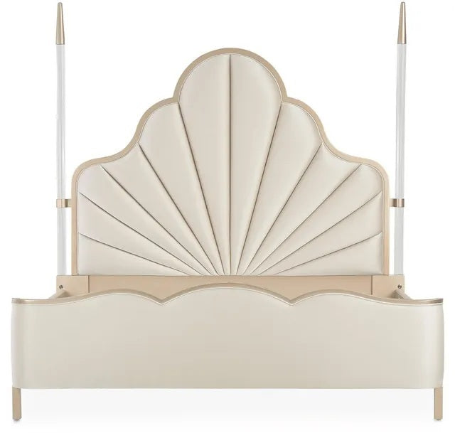 AICO Malibu Crest Queen Scalloped Poster Bed in Chardonnay - Visions in Furniture (La Mirada, CA)