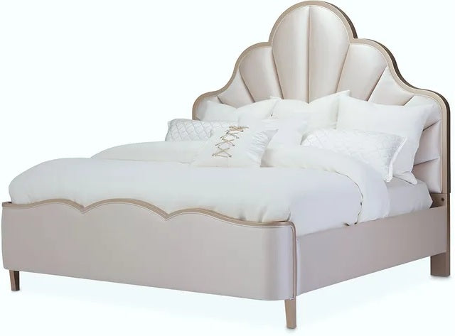 AICO Malibu Crest Queen Scalloped Panel Bed in Chardonnay - Visions in Furniture (La Mirada, CA)