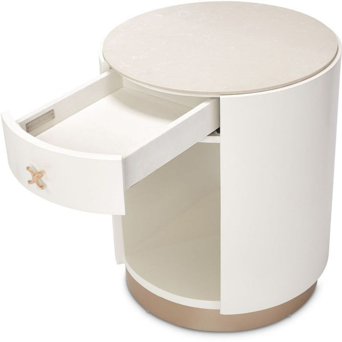 AICO La Rachelle Round End Table w/ Marble Top in Medium Champagne - Visions in Furniture (La Mirada, CA)