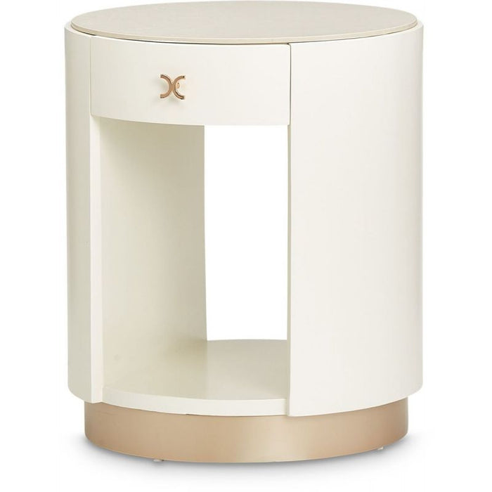 AICO La Rachelle Round End Table w/ Marble Top in Medium Champagne - Visions in Furniture (La Mirada, CA)