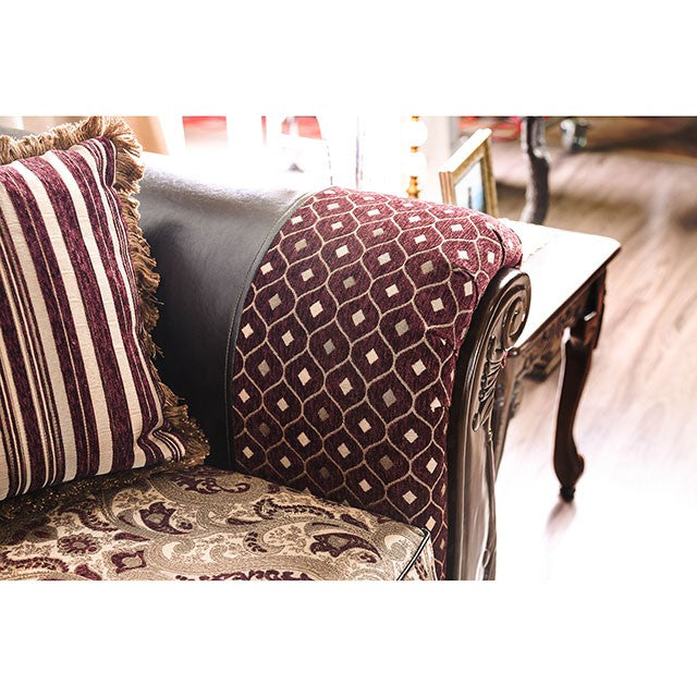 Quirino Burgundy/Dark Brown Love Seat - Visions in Furniture (La Mirada, CA)