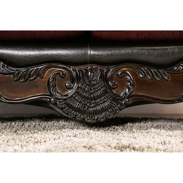 Quirino Burgundy/Dark Brown Love Seat - Visions in Furniture (La Mirada, CA)