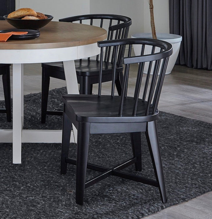 Parker House Americana Modern Dining 48-66" Round Dining Table and 4 Black Barrel Chairs