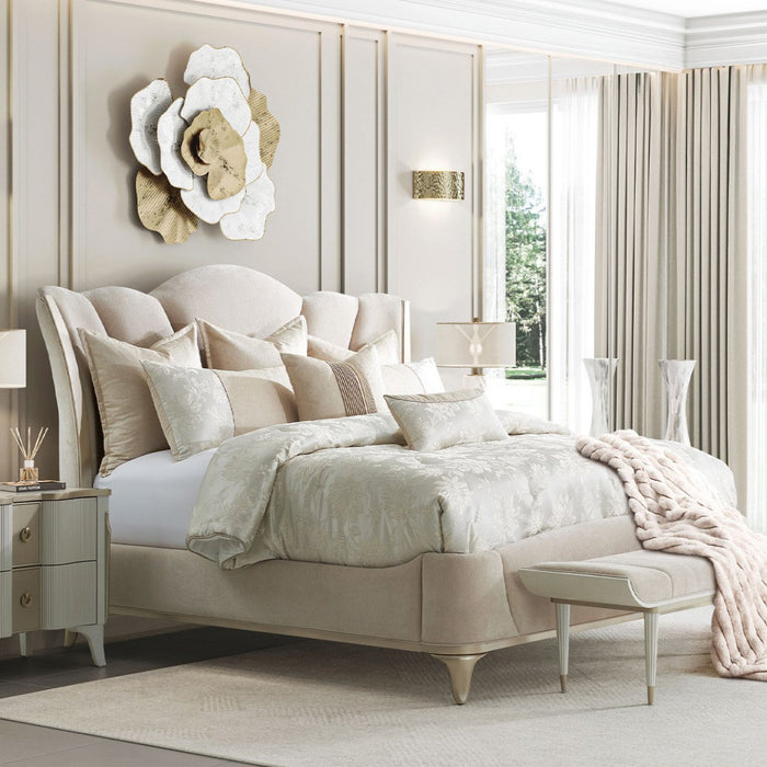 AICO Furniture La Marisia California King Upholstered Platform Bed in Creamy Pearl - Visions in Furniture (La Mirada, CA)