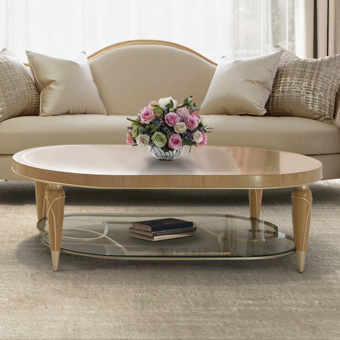 AICO Villa Cherie Oval Cocktail Table in Caramel - Visions in Furniture (La Mirada, CA)